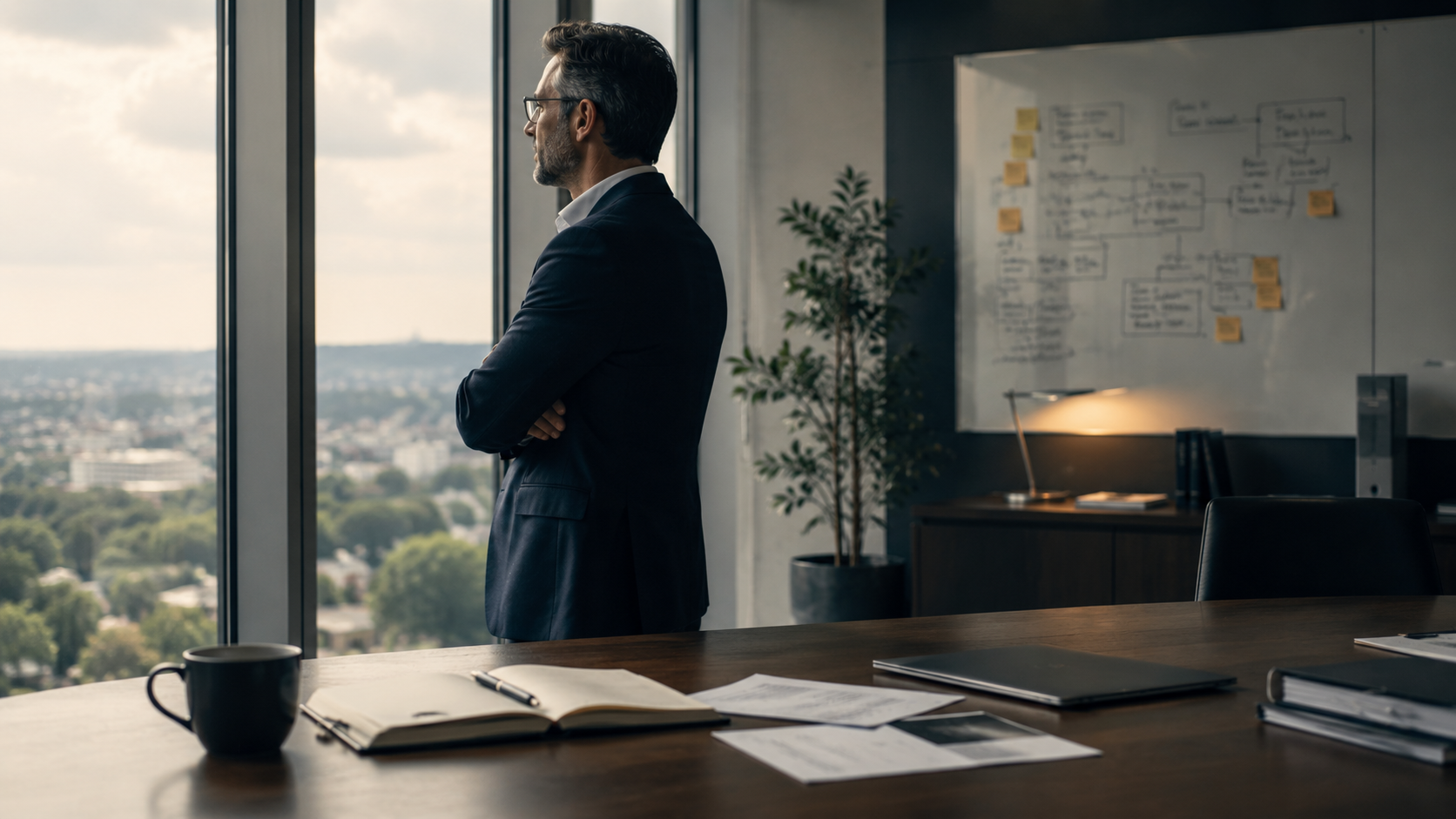 Reprendre de la hauteur dirigeant dans un bureau en réflexion stratégique